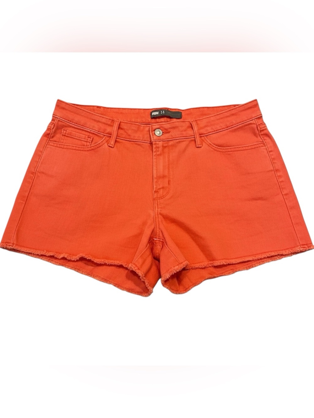 Levi’s Orange Cutoff Shorts Women’s Size 14 Stretch Frayed Hem 4.5” Inseam